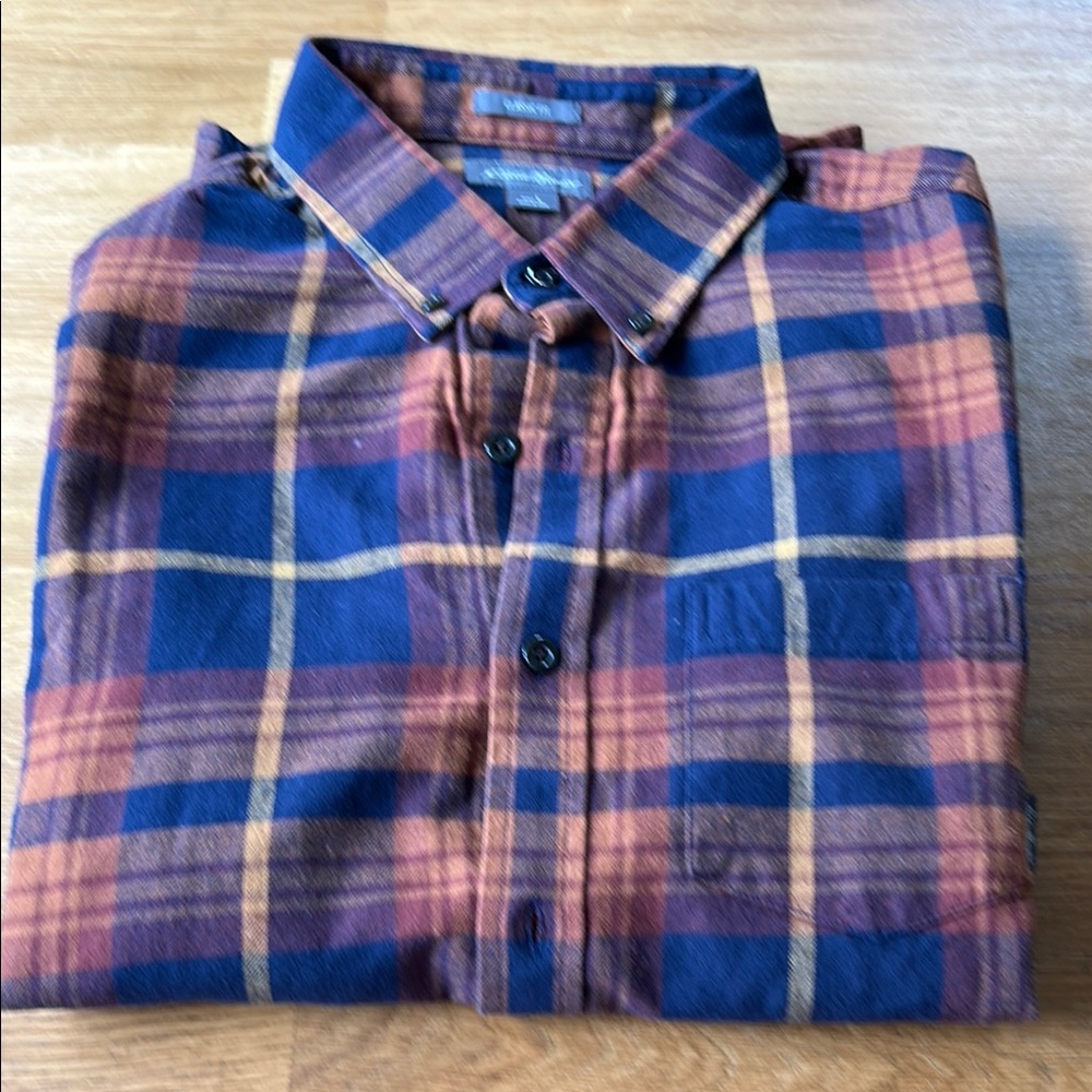 Eddie Bauer Blue and Orange Casual Button Down Shirt
